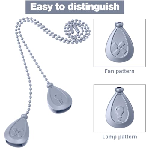 Image of Patelai 4 Pieces Ceiling Fan Pull Chain Extender Ornament 12 Inch Ceiling Pull Chain Extension Classic Drop Shaped Pendant Beaded Ball Cord for Fan light lamp decorative with Connector(Silver Gray)