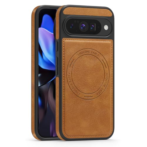 Étui en cuir pour Google Pixel 10 Pro marron : élégance magnétique et fine