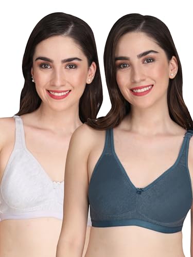 Image of Women Non Padded Bra - Made of Pure Cotton Full Coverage Non Wired Seamless Pushup Soft Cup for T-Shirt Saree Dress Sports Garment for Daily Use Everyday