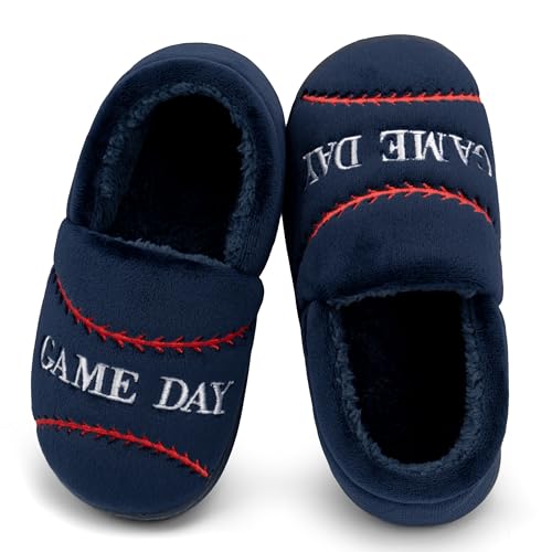 INMINPIN Kids Toddler Ball Sports Slippers Girls Boys Cozy Warm House Shoes Memory Foam Non-Slip Indoor Outdoor Slippers for Sports Fan (Toddler/Little Kid/Big Kid),Baseball Dark Blue，2-3 Big Kid