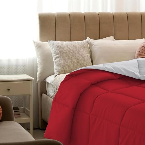 Image of Quilt for All Season 150 GSM Comforter Duvet /Ac Blanket Double Bed Soft Microfiber Lightweight (90 inch X100 inch Inches) - Double Bed Comforter - Burgundy /Silver Grey Color