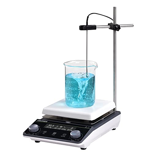 LACHOI Magnetic Stirrer 5.9 inch Digital Hot Plate Magnetic Stir Plate LCD Max 5L Max Temp.300℃ 100-1600RPM Ceramic Coated Magnetic Mixer with Stir Bar&Temp Probe Sensor,Support Stand Included