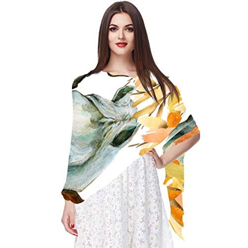 Écharpe mousseline de soie femme motif méduse algues et grand voile hijab plage