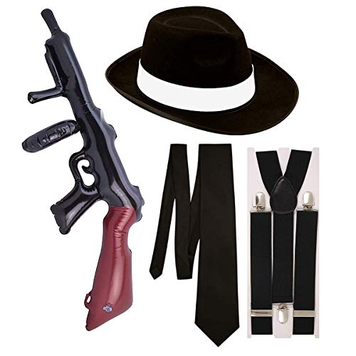 Preisvergleich Produktbild Gangster Fancy Dress 4 Stück Kostüm (Schwarz)