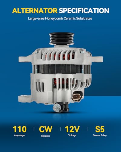 Image of PHILTOP New Alternator Compatible with Subaru Impreza 2006-2010 2.5T, Forester 2006-2010 2.5T, Legacy 2005 2.5T, Outback 2005 2.5T, Saab 9-2X 2006 2.5T Replace 11226N 12V 110Amp CW S5 5-Groove Pulley