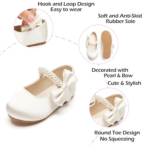 Image of PHIRAMIN Toddler Flower Girl Glitter Dress Shoes Little Girl Ballet Flats Bow Wedding Party