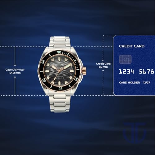 Image of Titan Zero Hour Diver's 300m Automatic Analog with Black Dial Silver Stainless Steel & Black FKM Strap Watch for Men - 10069KM02