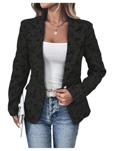 Floerns Women's Floral Jacquard Long Sleeve Blazers Open Front Work Suit Jackets