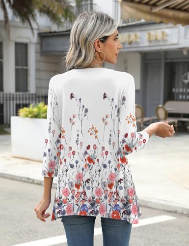 LOMON 3/4 Sleeve Tunic Tops for Women Loose Fit Dressy Casual Blouse Flowy Shirts to Wear with Leggings S-3XL