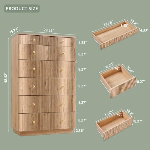 48" Tall 7 Drawer Wood Dresser - Modern Storage Chest for Bedroom Closet.Entryway, Hallway & Living Room Natural