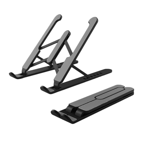 Image of Stealodeal Adjustable Laptop Stand for Desk, Foldable Portable Plastic Laptop Holder, 6-Level Height Adjustment, Anti-Slip Silicone Pads, Compatible with Laptops Up to 17 Inch (Black)
