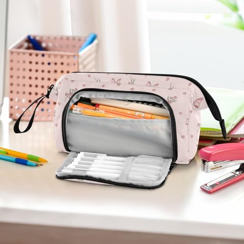 Image of Pink Ribbon Bow Flower Pencil Case Pouch Big Capacity Pencil Bag Box Organizer Pen Case with Zipper Pencil Cases for Girls School College