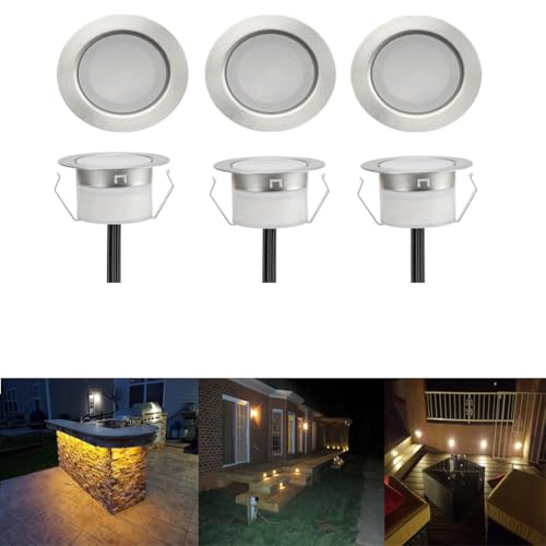 Image of 6 Pack LED Deck Lights Kits 1-3 /4 inch Outdoor Garden Yard Decoration In-ground Light Pathway Patio LED Step Lighting, Warm White