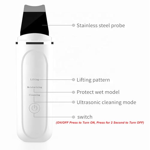Image of Ultrasonic Facial Skin Scrubber for Wet Skin, Blemish & Blackheads Remover and Facial Pores Cleaner 3 in 1, Stainless Steel Spatula Safe for skin
