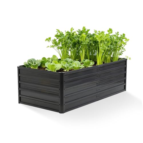 Image of NEWBULIG Galvanized Raised Garden Bed Kit, 6x3x2ft Outdoor Metal Planters Box, Rectangular Raised Flower Beds for Planting Vegetables Flowers Herbs, Open Bottom, Easy Assembly, Dark Gray