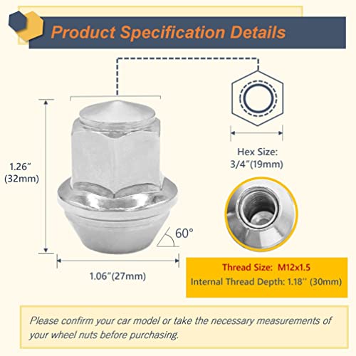 Kadrick 20pcs M12x1.5 Lug Nuts,One-Piece Solid Chrome OEM Factory Style, Replacement for 2001-2024 Ford Escape/2012-2018 Focus/2006-2020 Fusion/Lincoln 2015-19 MKC/2012-16 MKZ,Large Acorn Seat…