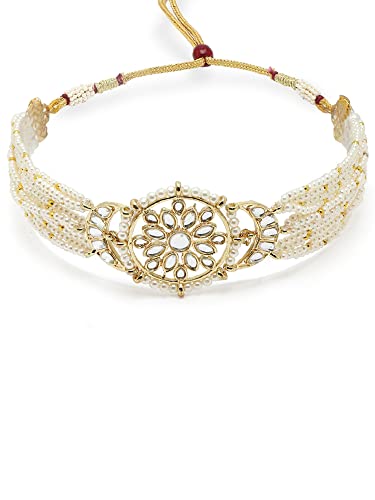 Karatcart Gold Plated Floral Kundan White Pearl Choker Necklace Set for Women - Image 6