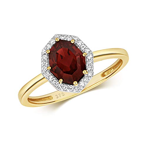 Bague or jaune 9k et diamant brillant sertie d'un grenat d'exception