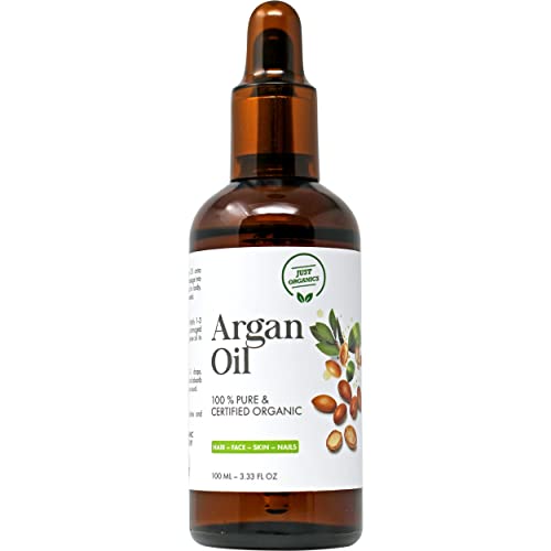 Just Organics Argan Oil For Hair, Skin, Face, And Nails - Pure Moroccan Oil - Usda And Ecocert Certified Cold Pressed Morrocan Oil Hair Treatment - Oil For Skin And Nails - Vegan - 100 Ml Hair Oil #TOP1