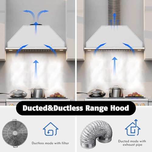 Range Hood Insert 30 inch,Built-in Kitchen Hood with 900 CFM, Ducted/Ductless Convertible Kitchen Vent Hood,Stainless Steel Stove Hood with 4 Speed Gesture Sensing&Touch Control Panel