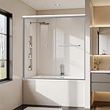 Lyngins 56-60' W x 58' H Double Bypass Sliding Bathtub Shower Door - Chrome Tub Glass Shower Door with 1/4' (6mm) SGCC Tempered Glass, Aluminum Frame, Stainless Steel Handles, Easy Installation