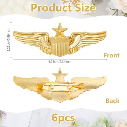Image of DICOSMETIC 6Pcs Wings Pin Pilot Metal Wing Pin Aviator Pins Air Force Senior Pilot Wing Gold Wing Pilot Badge Alloy Brooch Costume Lapel Pin for Hat Shirt Uniform