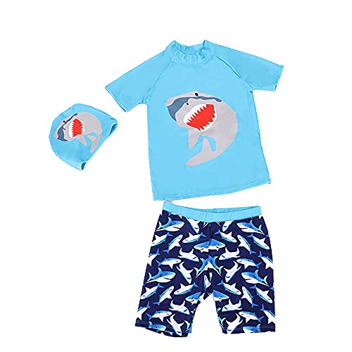 VogueFashion 3Pcs Boys Print Rash Guard Swim Set (Turquoise, 7-8 Years)