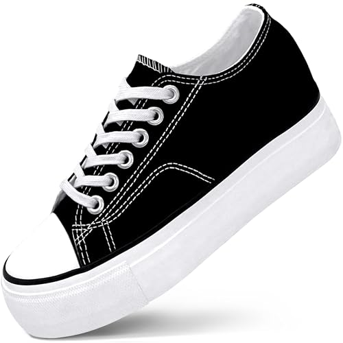 Platform Sneakers for Women 2 Inches Height Boost Hidden Wedge Sneakers, Height Increase Canvas Heel Sneakers Fashion White Sneakers for Women and Girls