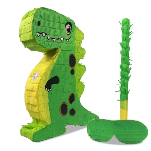 Ipalmay Dinosaur Pinata - Cute T-rex Dino Pinata with Blindfold and Bat for Birthday, Baby Shower, Beach Party, Cinco De Mayo Mexican Fiesta Events Jungle Dinosaur World Animal Themed Party Favors