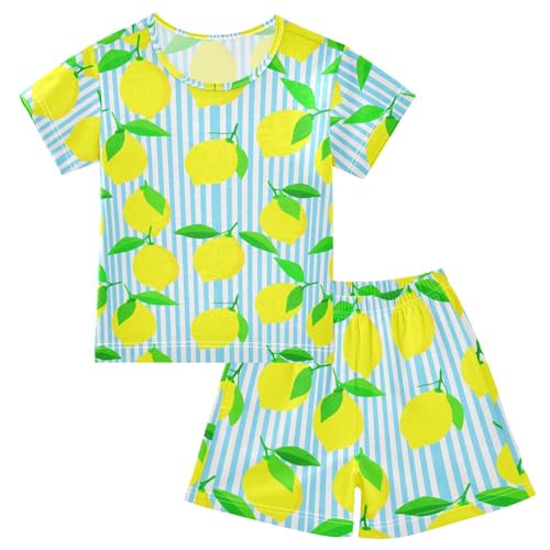 Lemon Leaves Stripe Pajama Set Short Sleeve Sleepwear Soft Pajamas Shorts Sets Cotton PJS 5Y