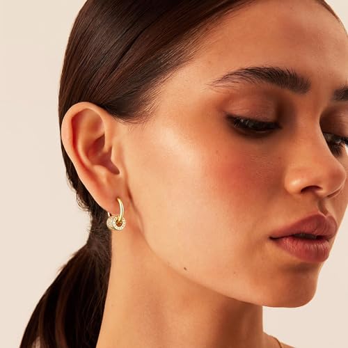 CHESKY Small Gold Earrings - Dainty Huggie Earrings for Women Hypoallergenic Cubic Zirconia Drop Hoop Minimalist Cylinder Dangle Earrings Everyday Jewelry