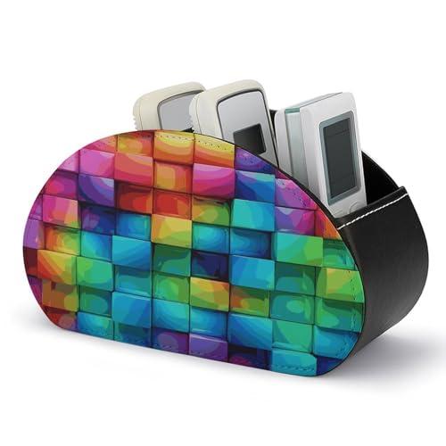 Support de télécommande en cuir arc-en-ciel à 5 compartiments pour table