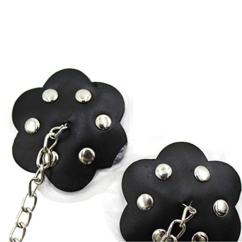 Amamcy Floral Rave Sexy Nipple Cover With Rivet Chain Reusable Leather Petal Pasties Nipple Sticker Breast Patches For Women Ladies Black #TOP3