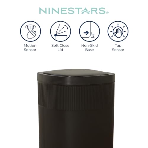 Caneca de basura automática rectangular 13 galones negro set 2 miniatura 3