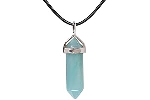Crystalline Harmony: Hexagonal Gemstone Pendant and Leather Necklace