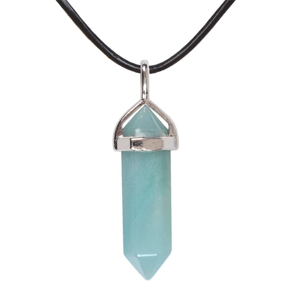 Justinstones Natural Gemstone Hexagonal Pointed Reiki Chakra Pendant Genuine Leather Necklace 18"
