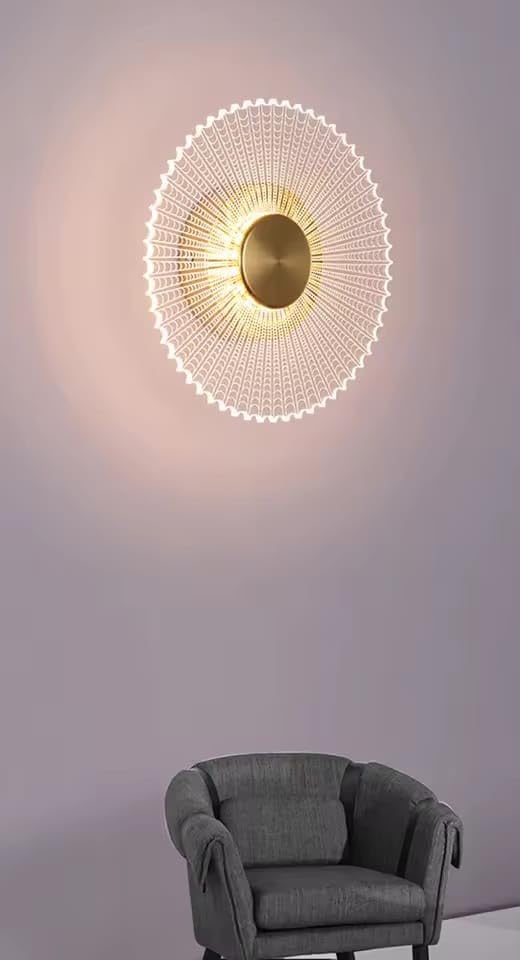 Image of Glowave Golden Transparent Acrylic Light Round Wall Lamp Lighting Sconce for Living Room Bedroom Bedside - Tricolour (White, Warm White, Natural White) (7107)