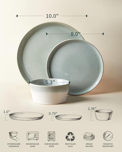 Image of Pokini Ceramic Plates and Bowls Sets for 6, 18pcs Dinnerware Sets, Dish Set