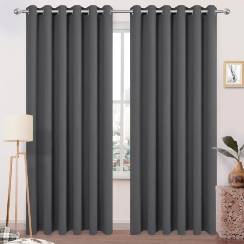DWCN Blackout Curtains for Bedroom 80W x 84L Room Divider 2 PCS Dark Grey