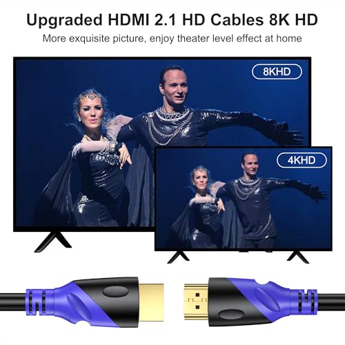 Rommisie 8K HDMI 2.1 Cable 1M, 8K@60Hz 4K@120Hz Ultra HD Cable High-Speed Lead 48Gbps,Supports eARC HDR10 HDCP 2.2/2.3, Compatible with all HDMI devices PC/TV/HDTV/Blu-ray