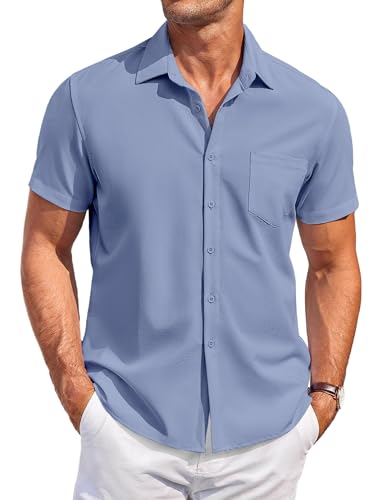 COOFANDY Men's Casual Button Down Shirts Short Sleeve Summer Beach Vacation Untucked Dress Shirts with Pocket