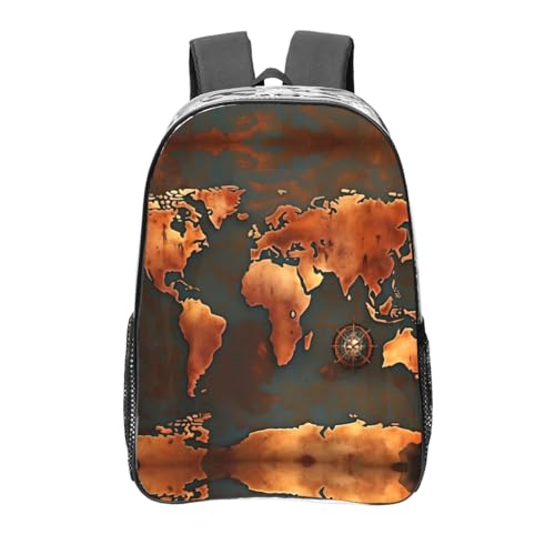 Sac à dos transparent avec poches imprimé carte du monde rouille pour le sport