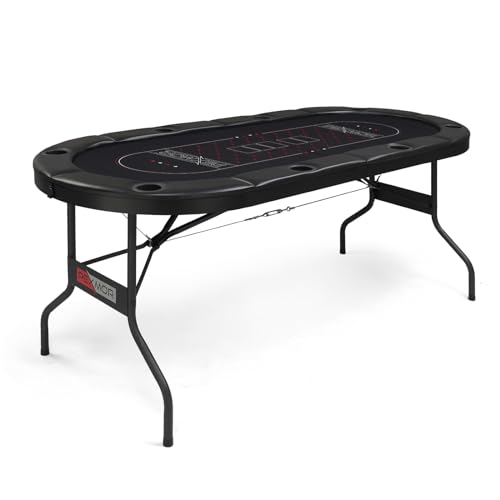 PEXMOR 8 Player Foldable Poker Table, Folding Texas Holdem Blackjack Casino Game Table w/Deeper Stainless Steel Cup Holders| Casino-Grade Felt| Water-Resistant Cushioned Rail, Fully Assembled