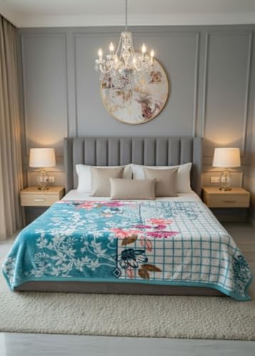 Image of Signature Exclusive Chanakya Supersoft Luxury Heavy Winter Double Ply Double Bed Mink Blanket - 4.5 kg | 100% Polyester | 2.10 m x 2.40 m | Royal Luxe Comfort for Extreme Cold (Ocean Petals)
