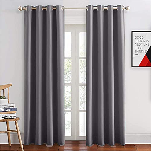 Image of JUPON 100% Silk Blackout Curtain Thermal Insulated Room Darkening 350GSM Living Room Curtain, Pack of 2 Piece (W 54 inch X 60 inch L - Gray)