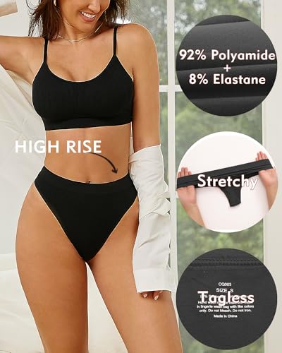 Image of High Waisted Thongs for Women Panties Tangas Sport Seamless Underwear 6Pack
