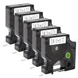 Molabel Nastro Adesivo in Vinile Industriale Compatibile con Dymo Rhino 18443 Etichetta Nero su Bianco 9 mm x 5,5 m Nastro Autoadesivo 5pack per Dymo Rhino 4200 5200 3000 3MPL200