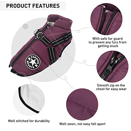 Dog Jacket For Small Medium Dogs - Dog Winter Coat Fleece Lined With Harness Cozy Warm - Waterproof Windproof Dog Cold Weather Vest With Zipper Easy Wear - Reflective Dog Winter Clothes Outdoor Hiking #TOP4