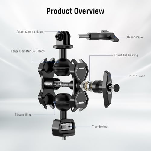 Image of NEEWER Articulating Magic Arm with Dual Ball Heads, 1 /4 inch Screw and Retractable Anti Twist Pin, Action Camera Mount Adapter Compatible with SmallRig Cage GoPro Hero 11 10 Insta360 DJI Action 3, UA021