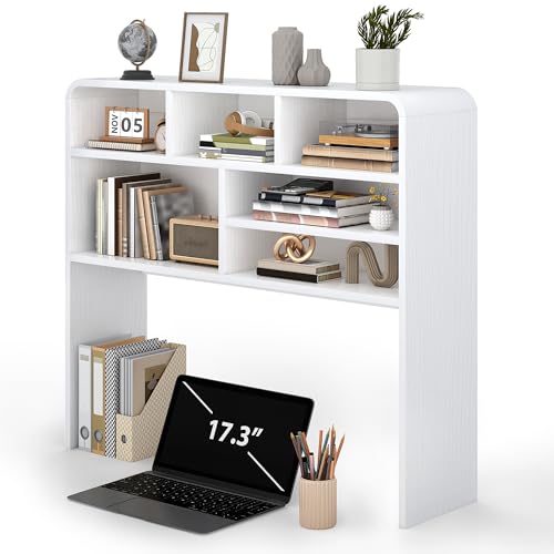 Homiflex Desktop Bookshelf, Desk Hutch with Shelves, 4-Tier Desk Top Organizer Shelf for Computer...